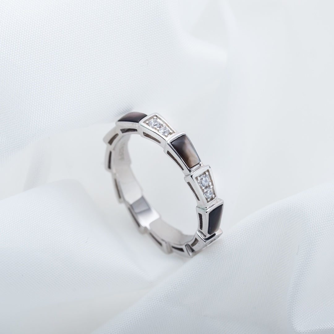 [Dawnora Jewelry]SERPENTI RING SILVER  DIAMOND BLACK MOP 3MM
