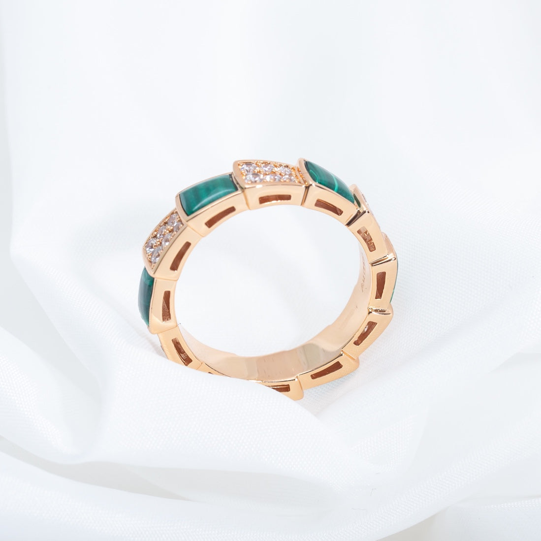 [Dawnora Jewelry]SERPENTI RING PINK GOLD MALACHITE DIAMOND PAVED 4MM