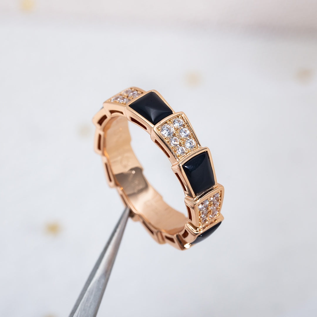 [Dawnora Jewelry]SERPENTI RING PINK GOLD BLACK MOP DIAMOND PAVED 4MM