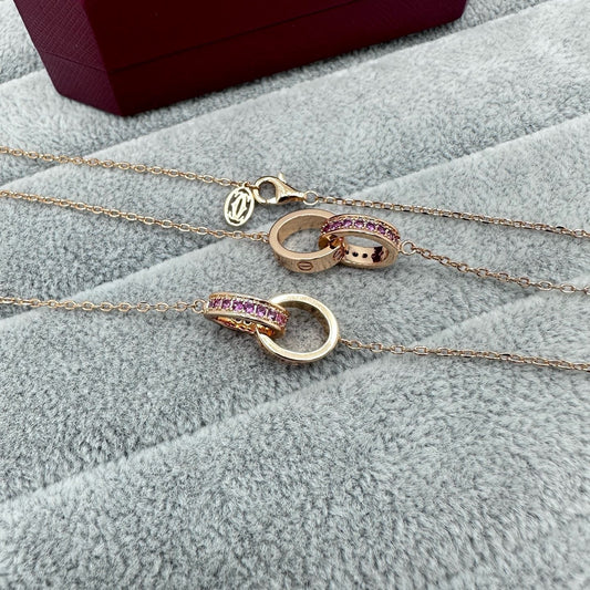 [Dawnora Jewelry]LOVE DOUBLE PINK STONES RING BRACELET