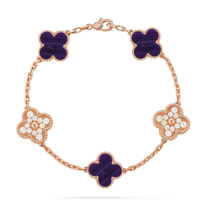 [Dawnora Jewelry]CLOVER 5 MOTIF PURPLE STRIPES BRACELET COLLECTION