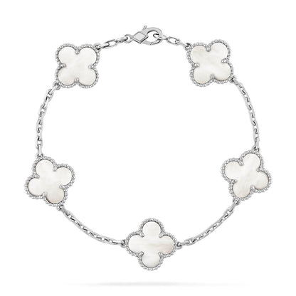 [Dawnora Jewelry]CLOVER WHITE PEARL MOP 5 MOTIF BRACELET COLLECTION