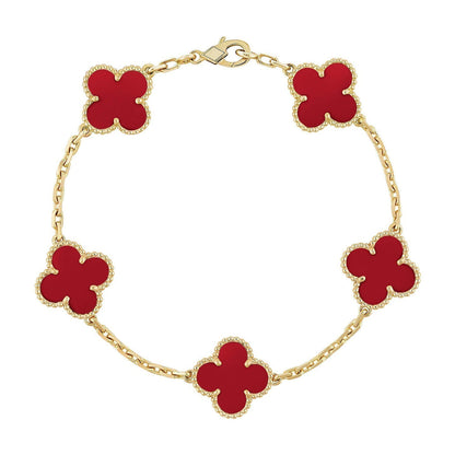[Dawnora Jewelry] CLOVER 5 MOTIF RED CORNELIAN BRACELET COLLECTION