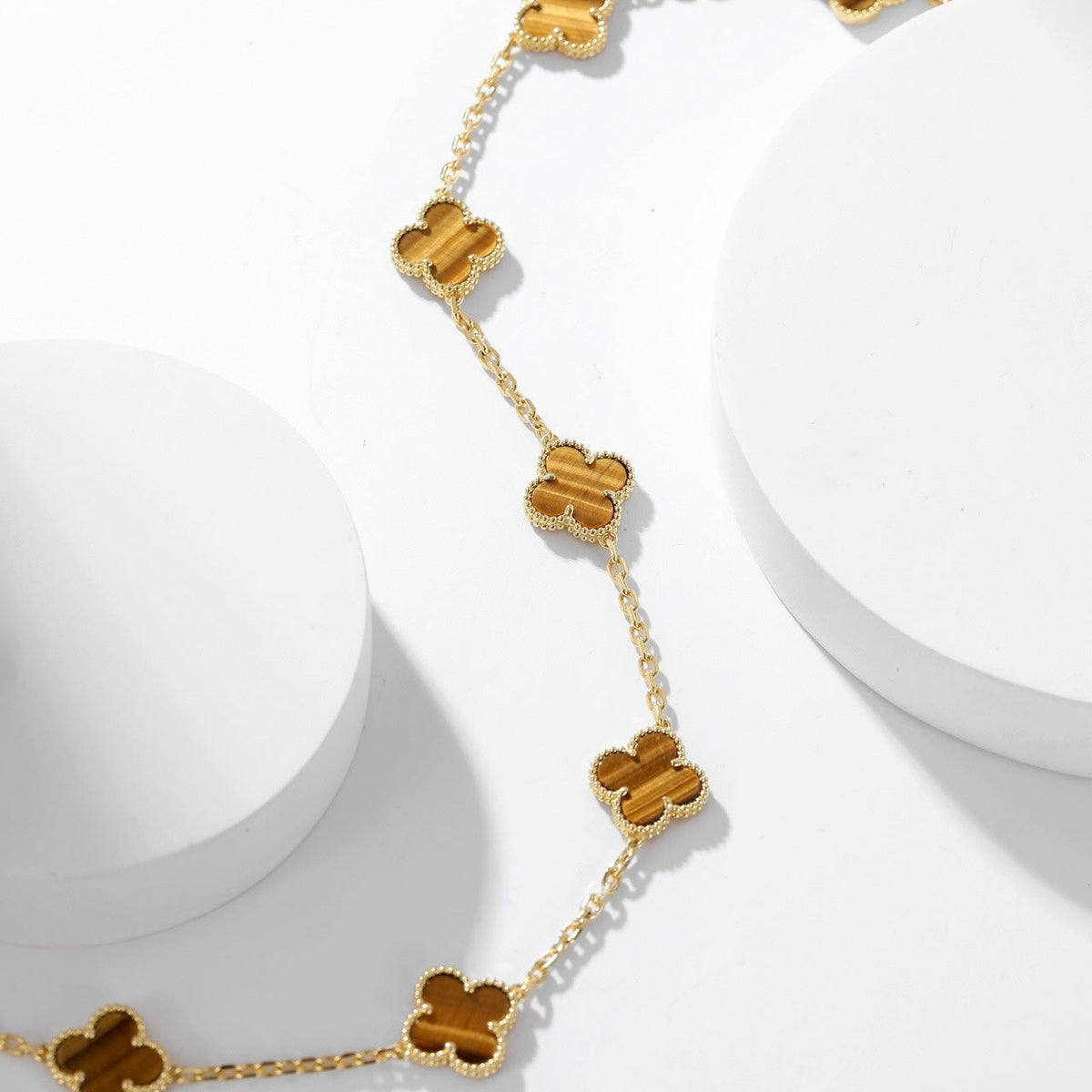 [Dawnora Jewelry]CLOVER 10 MOTIFS TIGER EYE NECKLACE