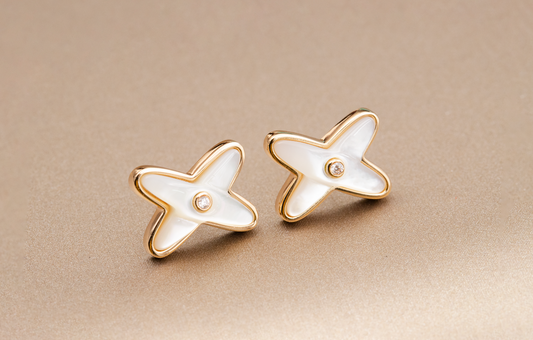 [Dawnora Jewelry]JEUX DE WHITE MOP PINK GOLD DIAMOND EARRINGS