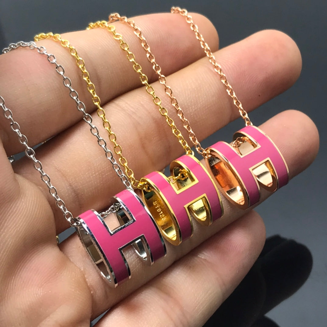 [Dawnora Jewelry]H NECKLACE PINK