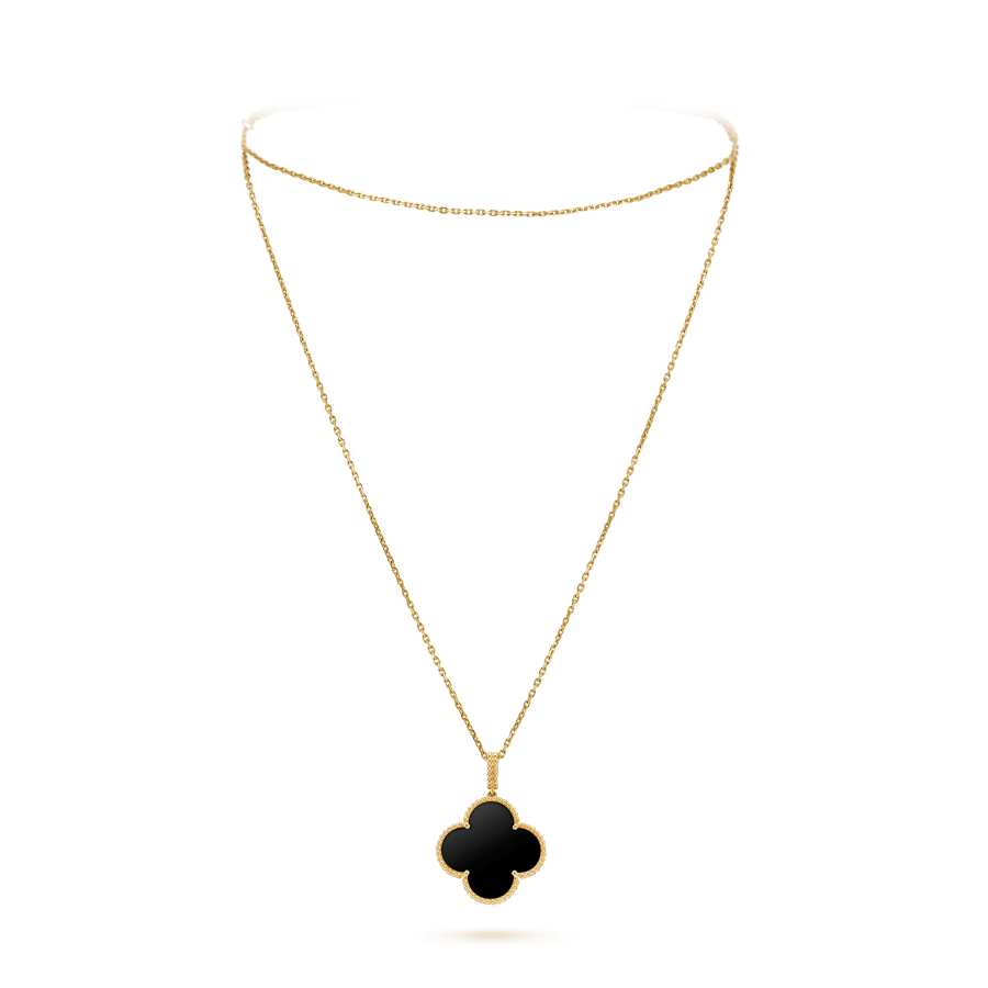 [Dawnora Jewelry]CLOVER 25MM GOLD ONYX BIG CLOVER NECKLACE