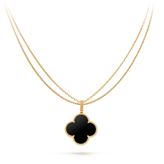 [Dawnora Jewelry]CLOVER 25MM GOLD ONYX BIG CLOVER NECKLACE